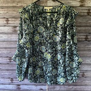LOFT Women's Sheer Floral Long-Sleeved Blouse Size  L